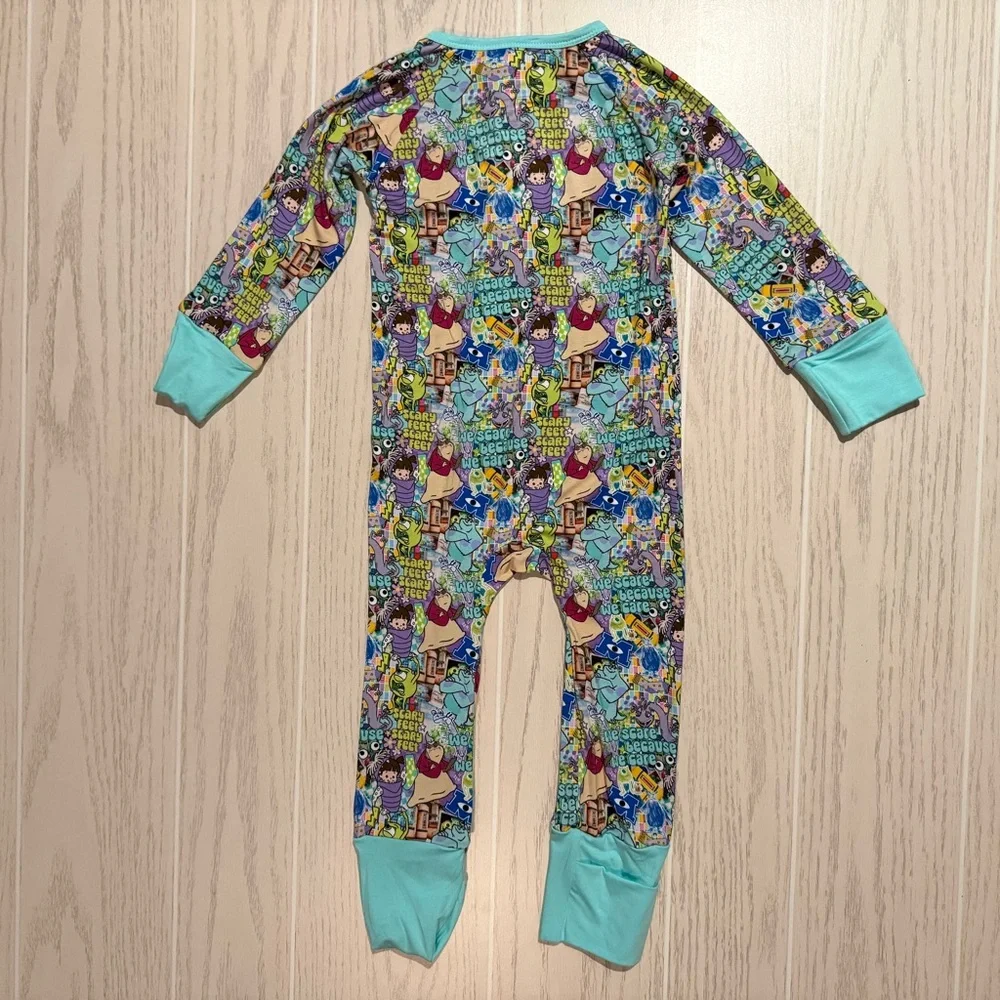Little Britches Boutique Bamboo Zippy Pajamas Monsters Inc 2 Way Zip Unisex 2T‎